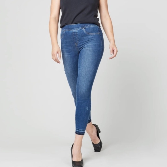 2/25 Spanx Blue Jeans Denim Pants Distressed Ankle Skinny Jeans Alix Earle - Picture 1 of 6